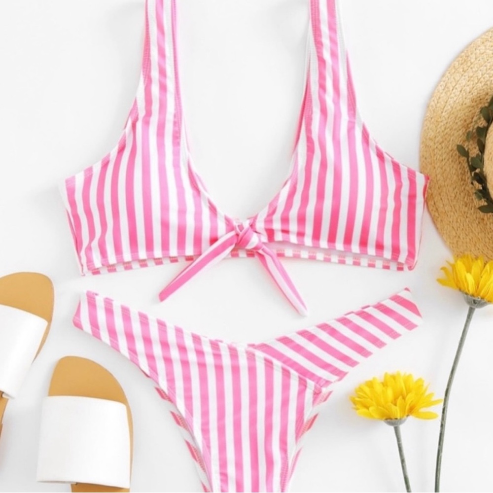 Small pink pinstriped bikini